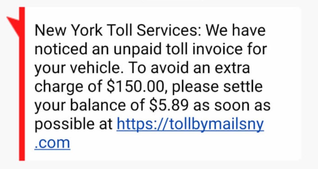 toll by mails scam text