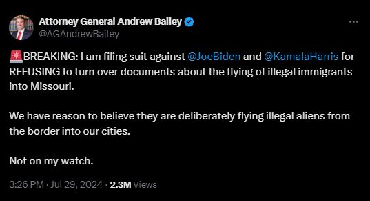 Missouri Attorney General Andrew Bailey X (Twitter)