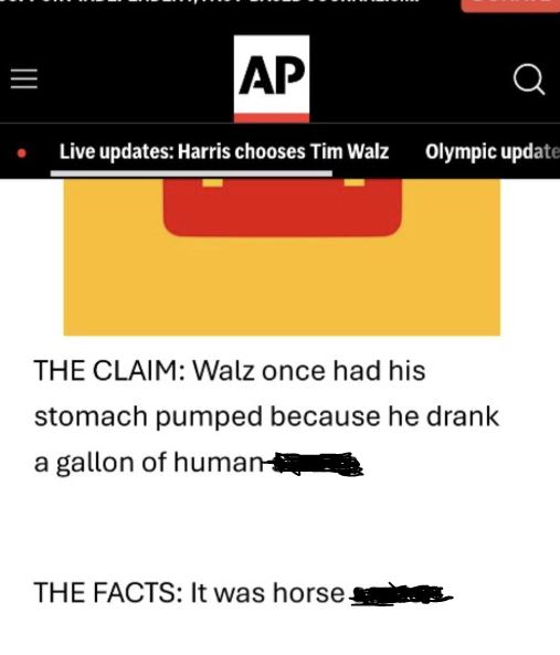 Fake AP report on Walz and the horse story.