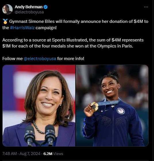 Simone Biles Alleged Donation to Harris