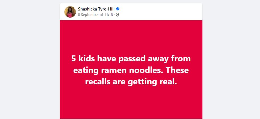 Ramen Noodles Recall kids death