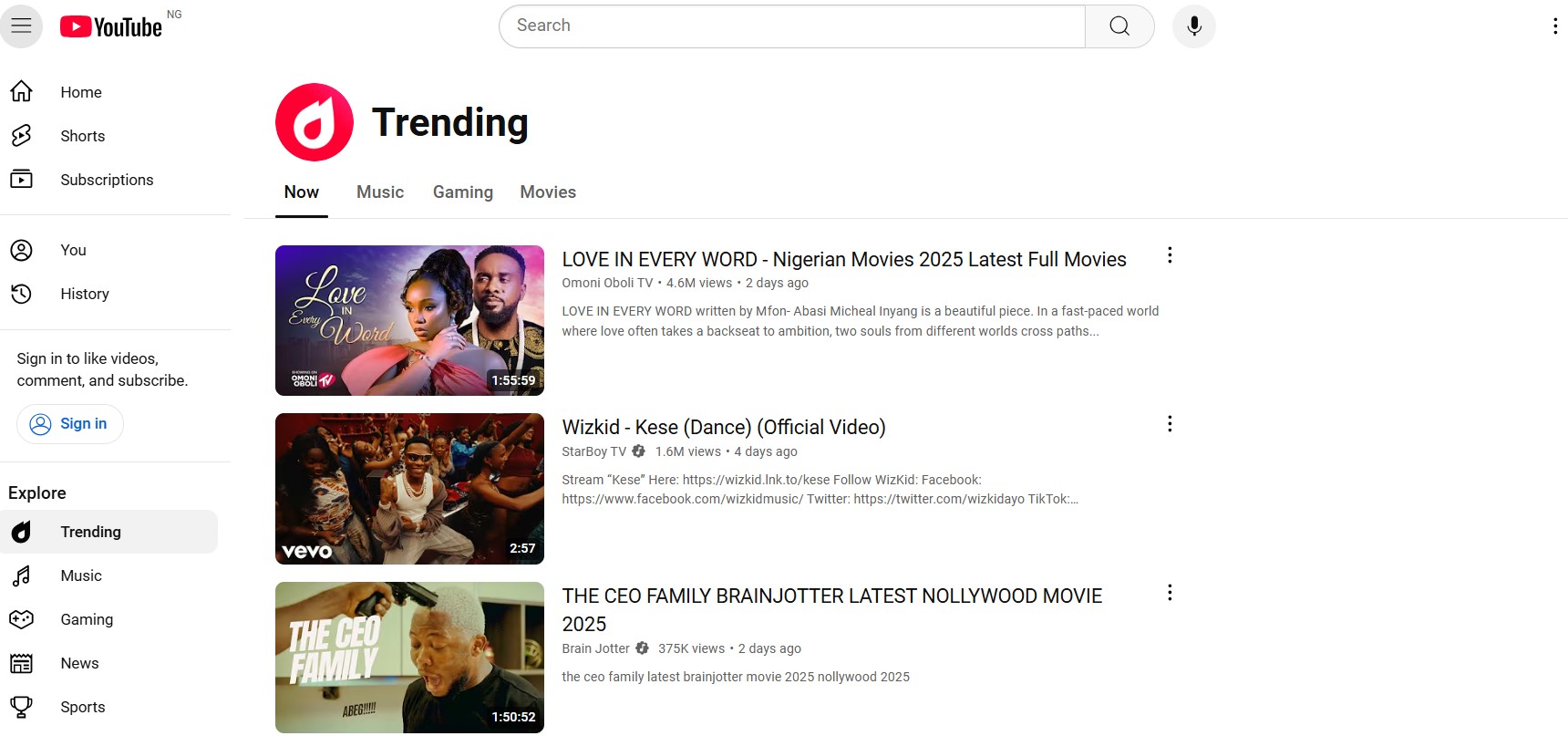 youtube trending