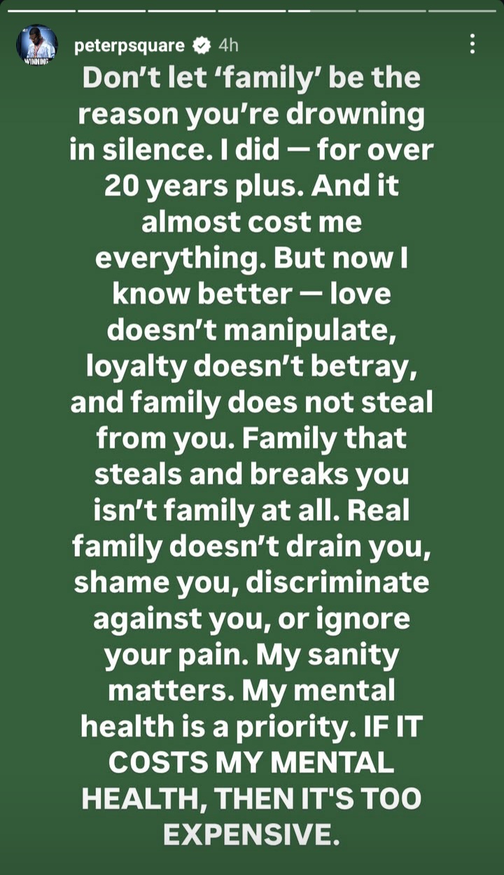 Peter Okoye of Psquare speaks on family betrayal 