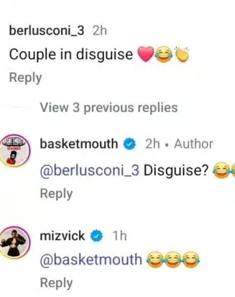 Basketmouth and Miz Vick reply fan