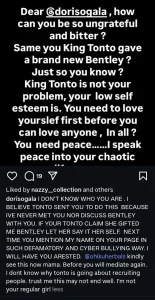 Doris Ogala accuses Tonto Dikeh of online bullying and lying about luxury car gift