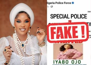 Police Debunk Viral ‘Wanted’ Poster of Iyabo Ojo as Fake News