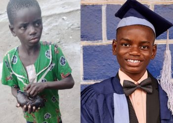 Sunday smiling at a graduation ceremony in Lagos.