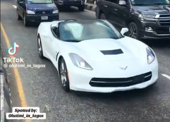 Frank Edwards driving supercar in Lagos streets