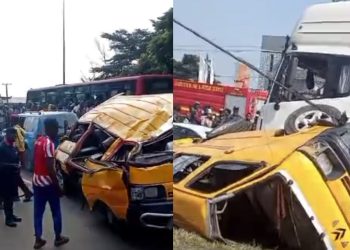 LASTMA and police at Idi Iroko crash site in Ikorodu, Lagos, after fatal bus-truck collision.