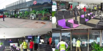 LASEPA officials sealing the front gate of a bar or lounge in Lekki, Lagos.