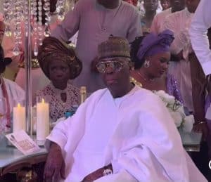 Chief Ikuku at the daughter, Tosin Ejiro's wedding reception 
