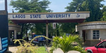 A wide view of the main gate of Lagos State University (LASU)