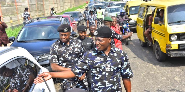 Lagos Commissioner of Police CP Olohundare Jimoh overseeing tinted glass enforcement operation