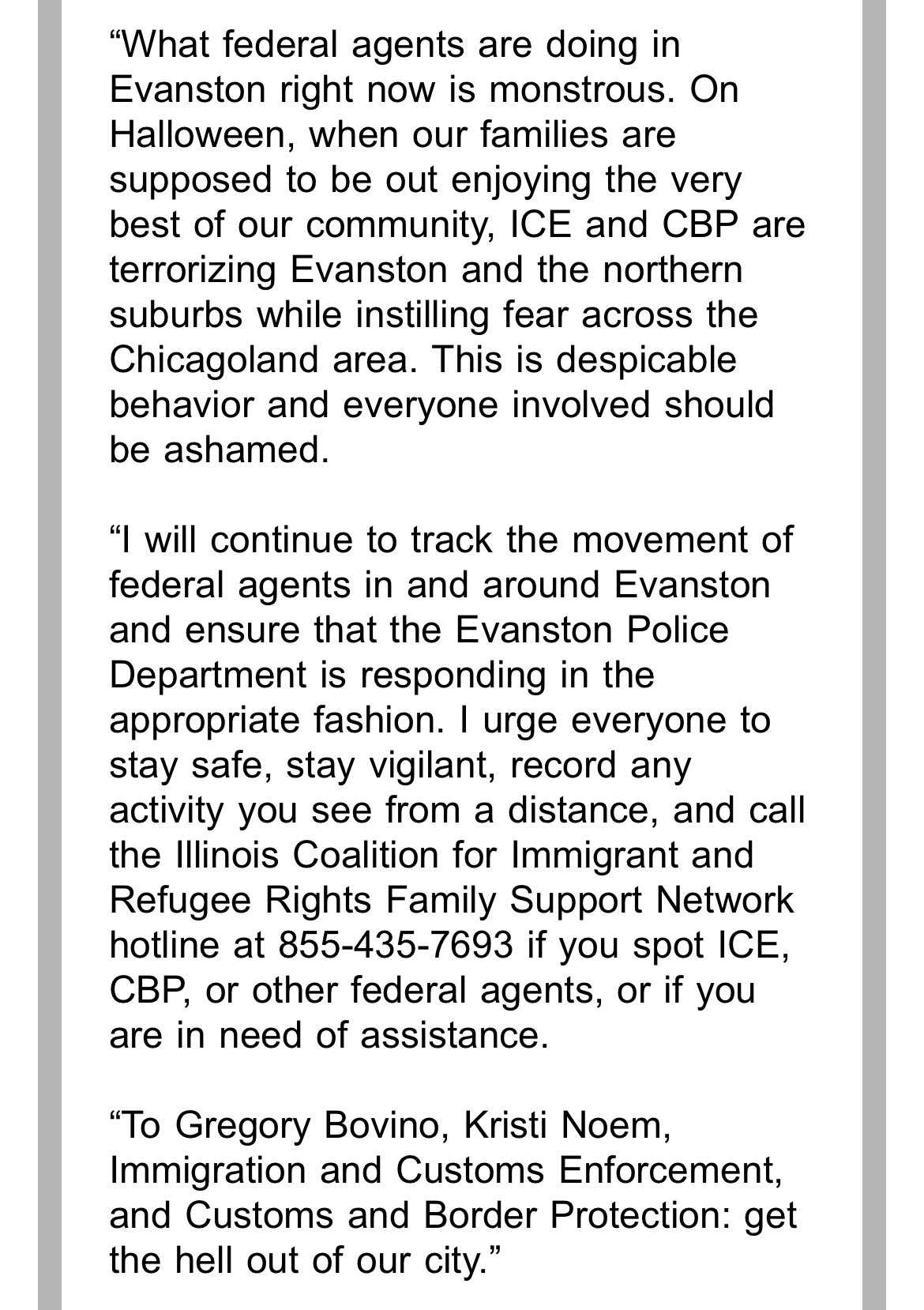Evanston Mayor Dan Biss statement
