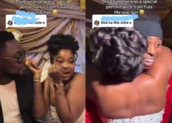 Bride Steals the Show as She Jumps Up to Hug Singer Fola at Her Own Wedding Anniversary
