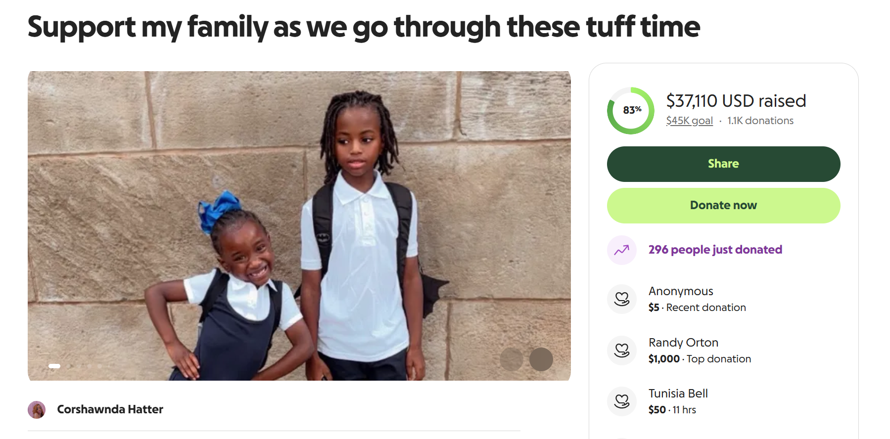 Corshawnda Hatter GoFundMe account